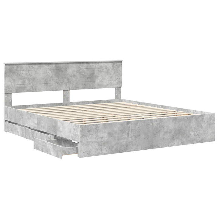 Sengestel med skuffe Beton Grå 200 x 200 cm Ingeniørtræ