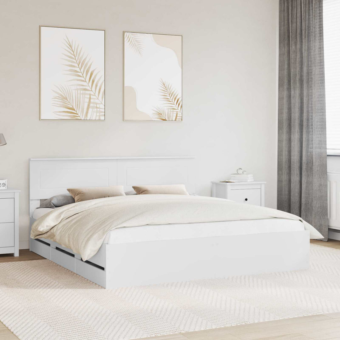 Sengestel med skuffe Hvid 180 x 200 cm Ingeniørtræ