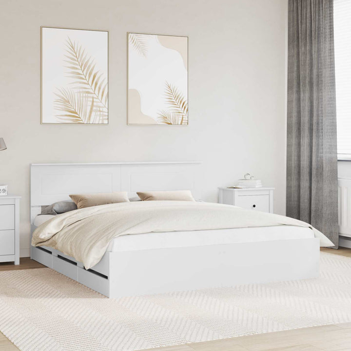 Sengestel med skuffe Hvid 180 x 200 cm Ingeniørtræ