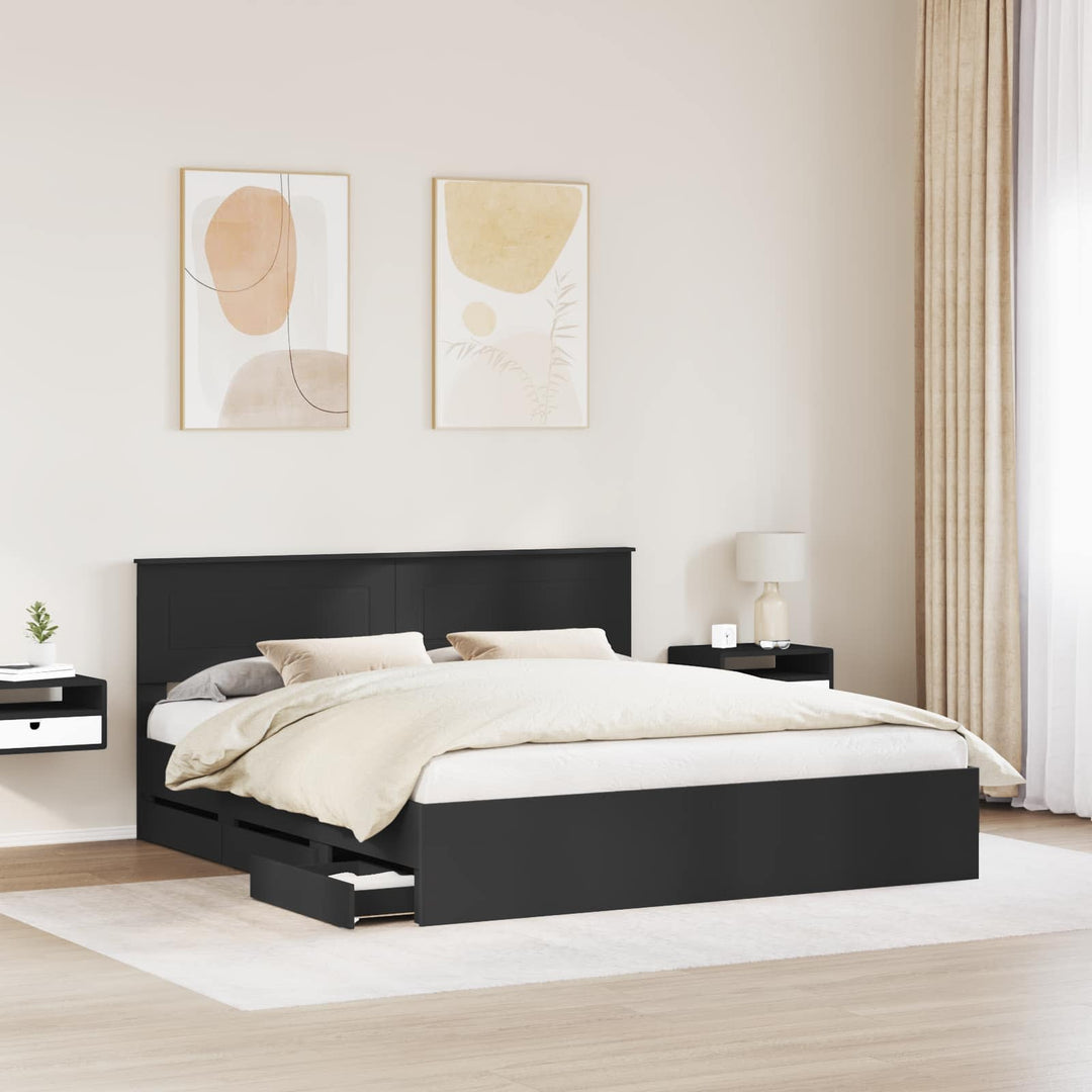 Sengestel med skuffe Sort 180 x 200 cm Ingeniørtræ