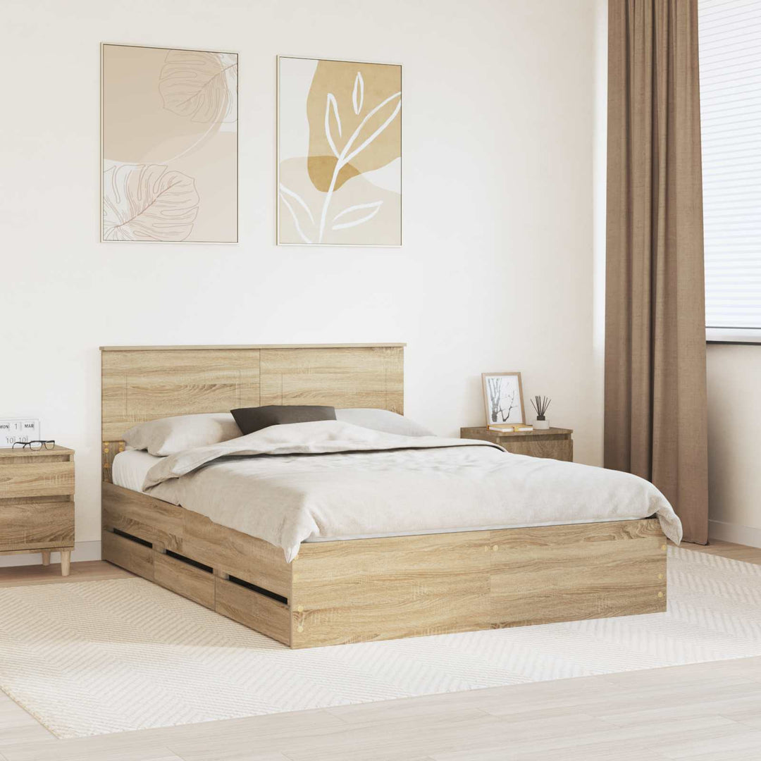 Sengestel med skuffe Sonoma eg 160 x 200 cm Ingeniørtræ
