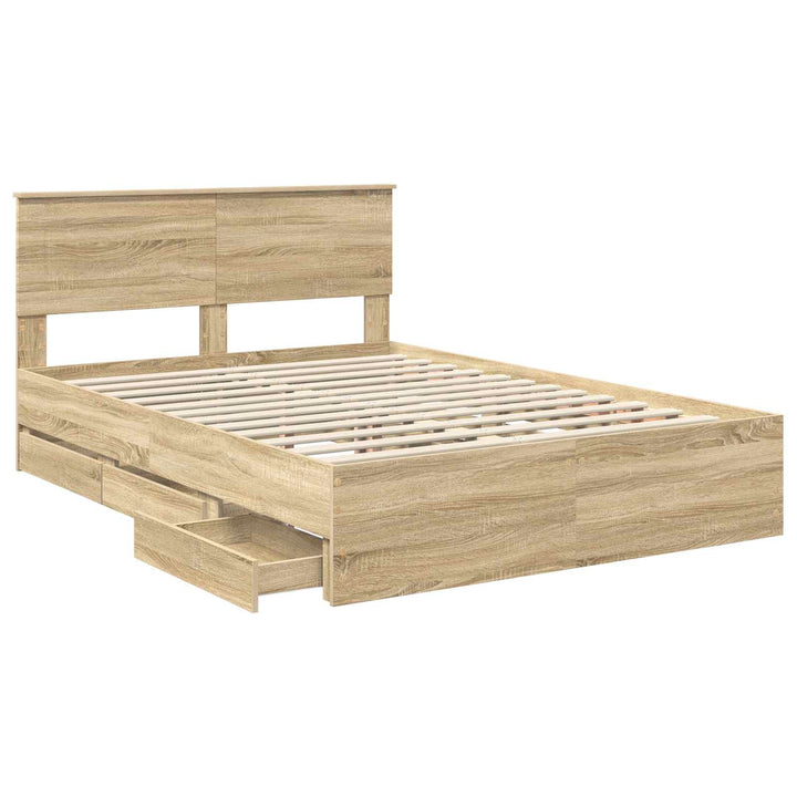 Sengestel med skuffe Sonoma eg 150 x 200 cm Ingeniørtræ