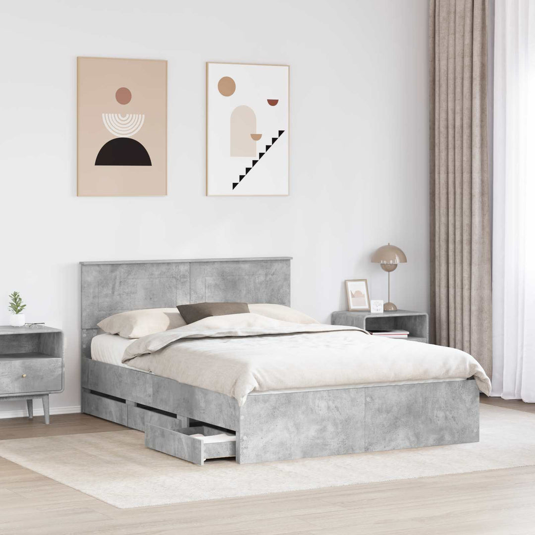 Sengestel med skuffe Beton Grå 150 x 200 cm Ingeniørtræ