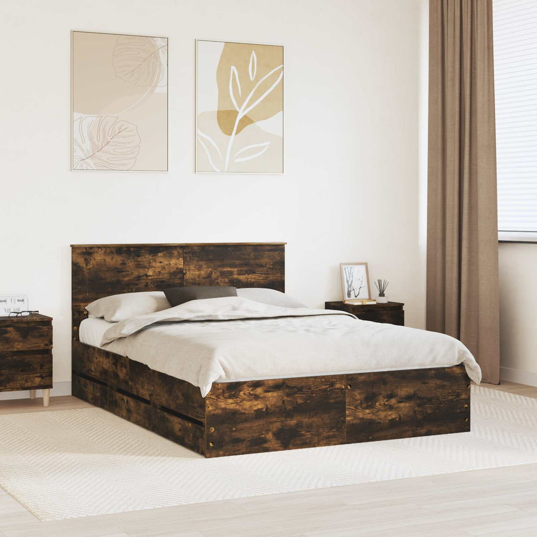 Sengestel med skuffe Røget eg 140 x 190 cm Ingeniørtræ