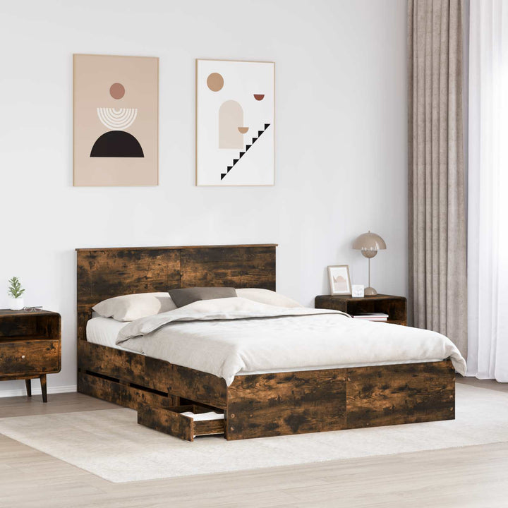 Sengestel med skuffe Røget eg 140 x 190 cm Ingeniørtræ