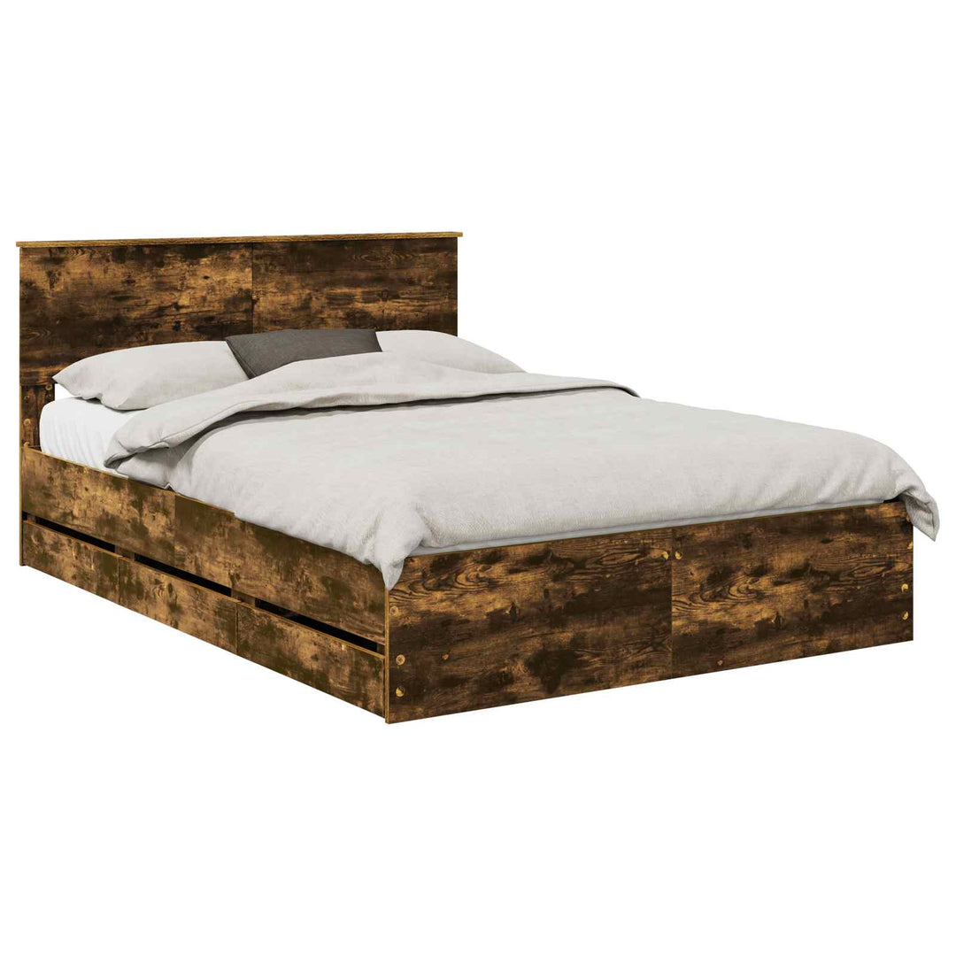 Sengestel med skuffe Røget eg 140 x 190 cm Ingeniørtræ