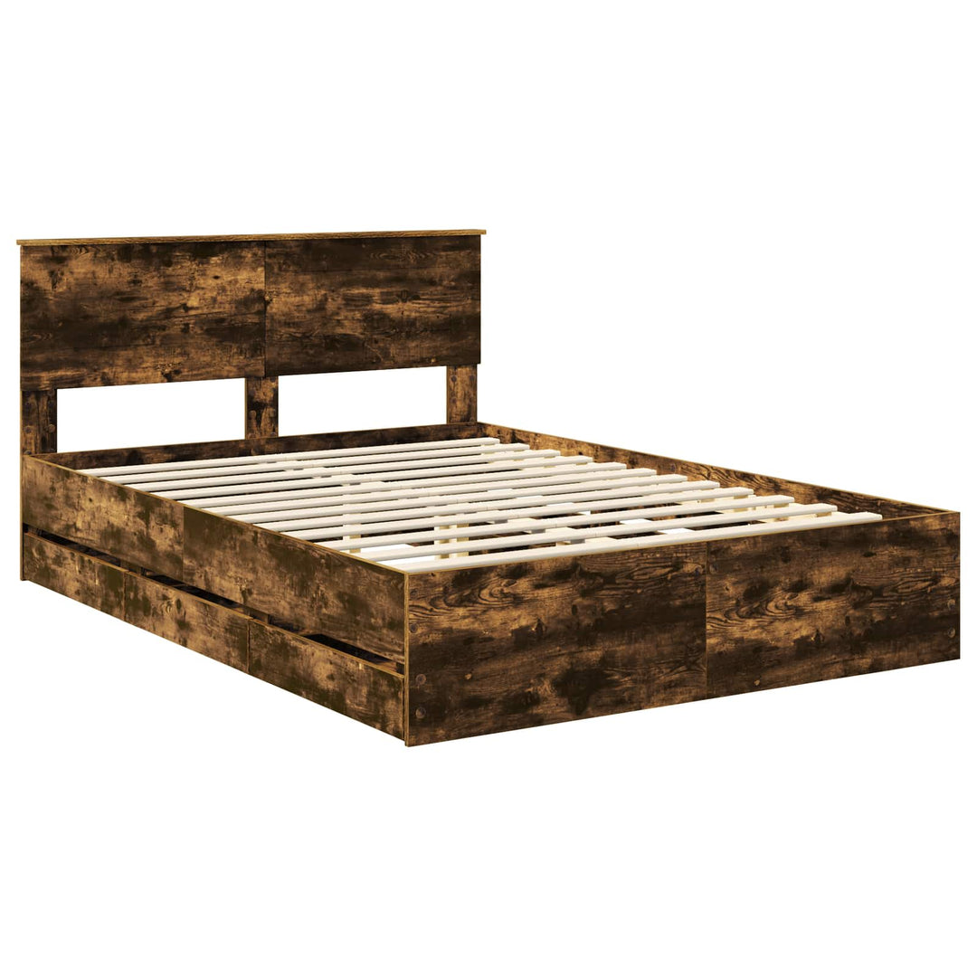 Sengestel med skuffe Røget eg 140 x 190 cm Ingeniørtræ