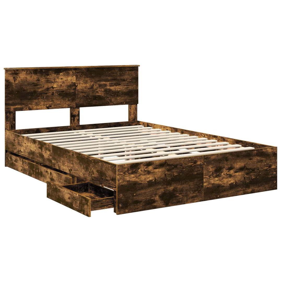 Sengestel med skuffe Røget eg 140 x 190 cm Ingeniørtræ