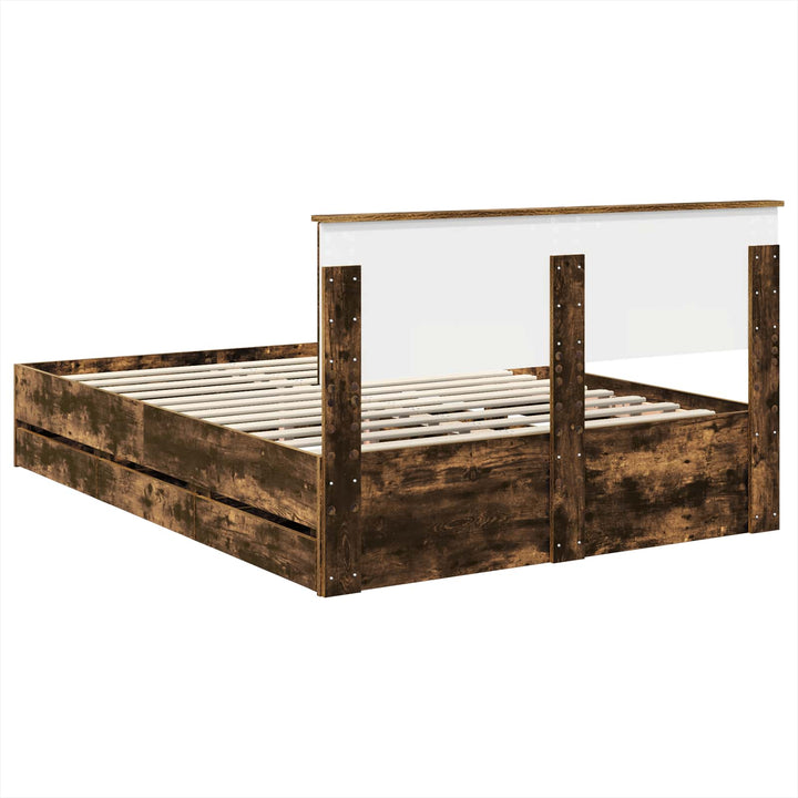 Sengestel med skuffe Røget eg 140 x 190 cm Ingeniørtræ
