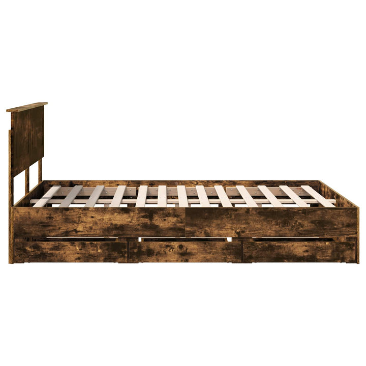 Sengestel med skuffe Røget eg 140 x 190 cm Ingeniørtræ