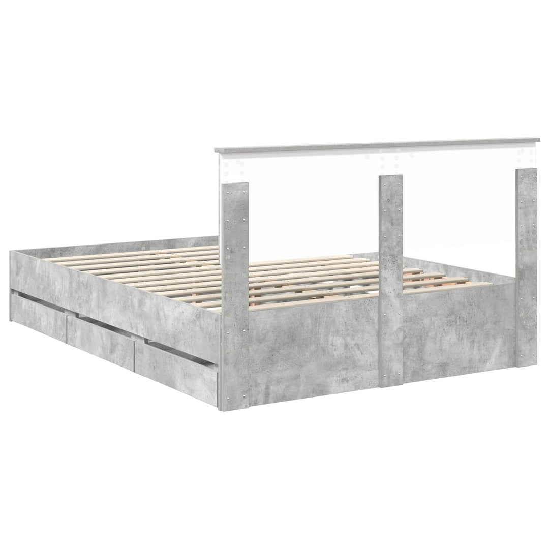 Sengestel med skuffe Beton Grå 140 x 200 cm Ingeniørtræ