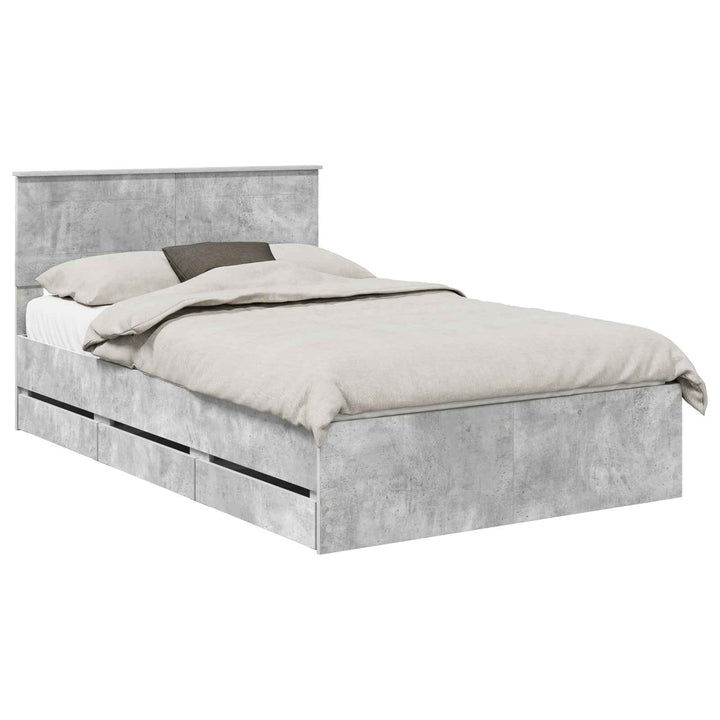 Sengestel med skuffe Beton Grå 135 x 190 cm Ingeniørtræ