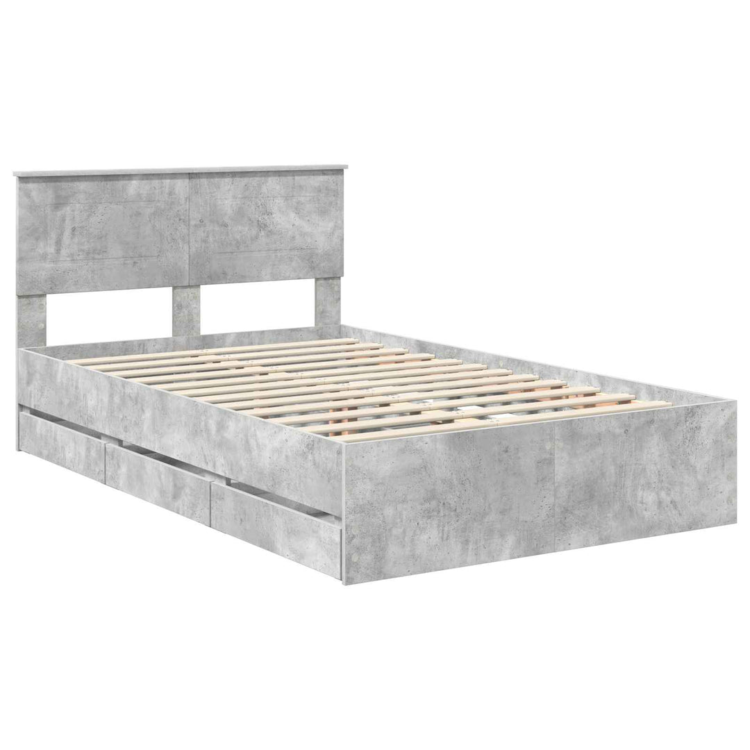 Sengestel med skuffe Beton Grå 135 x 190 cm Ingeniørtræ