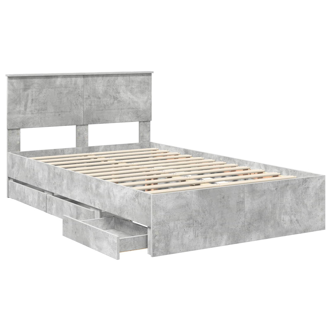 Sengestel med skuffe Beton Grå 135 x 190 cm Ingeniørtræ