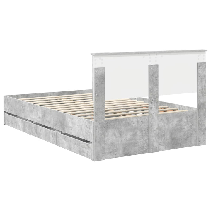 Sengestel med skuffe Beton Grå 135 x 190 cm Ingeniørtræ