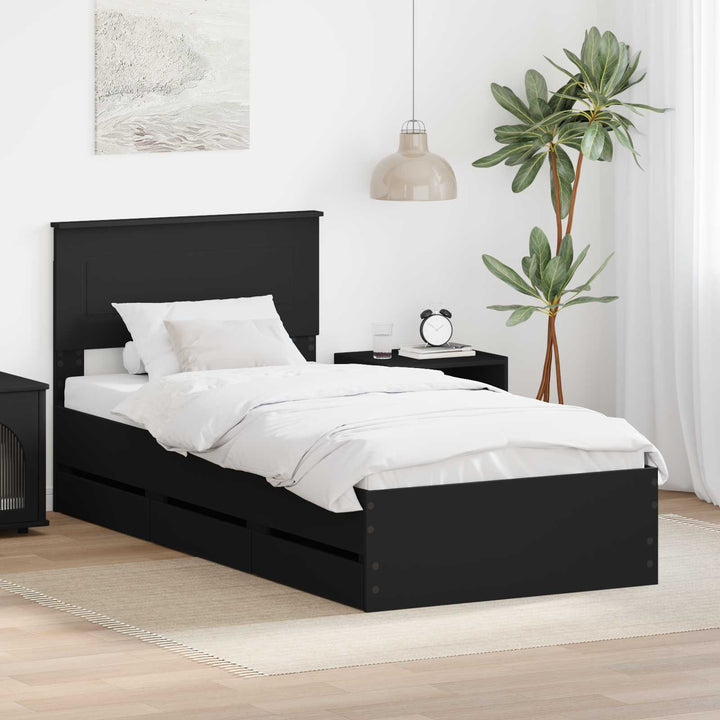 Sengestel med skuffe Sort 90 x 190 cm Ingeniørtræ