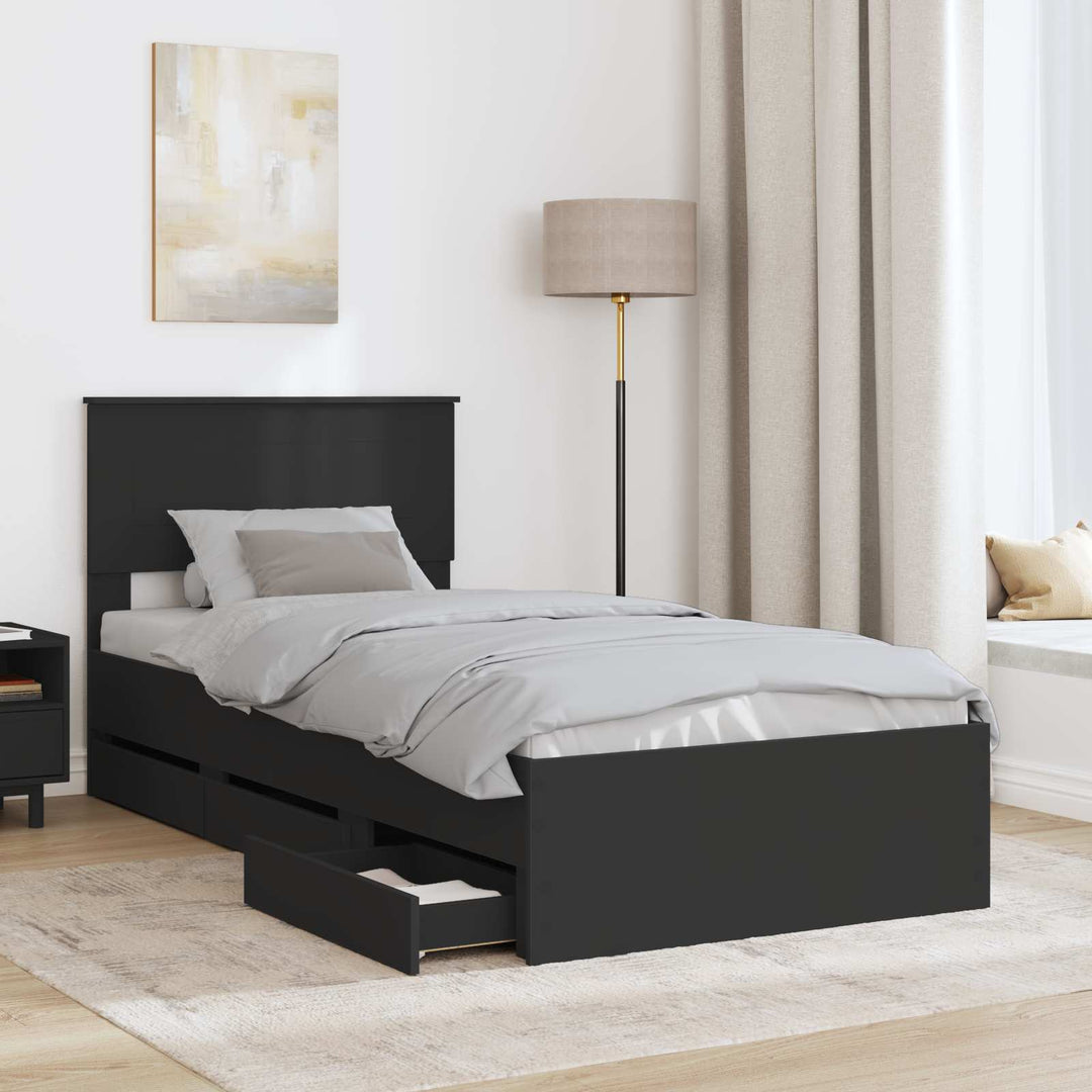 Sengestel med skuffe Sort 90 x 190 cm Ingeniørtræ