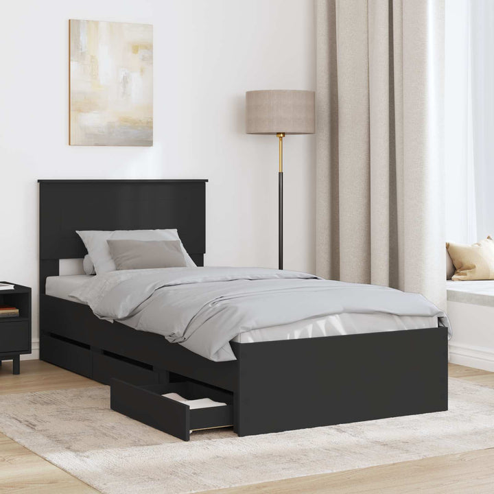 Sengestel med skuffe Sort 90 x 190 cm Ingeniørtræ