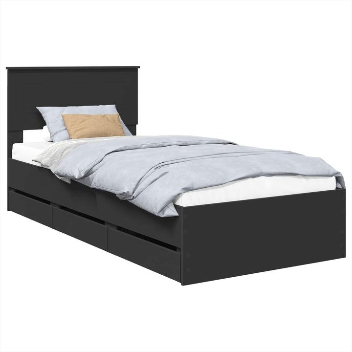 Sengestel med skuffe Sort 90 x 190 cm Ingeniørtræ