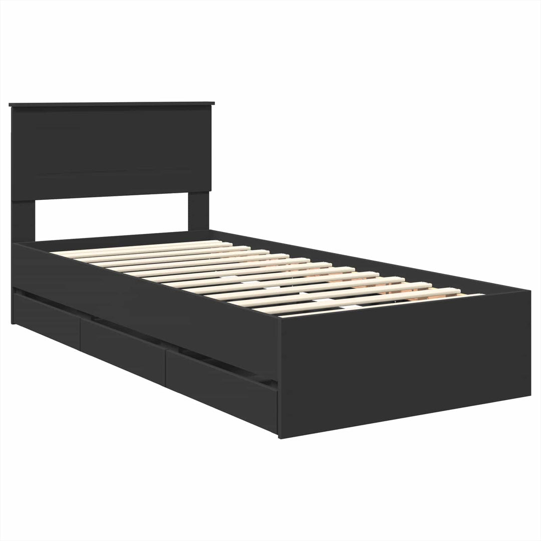 Sengestel med skuffe Sort 90 x 190 cm Ingeniørtræ