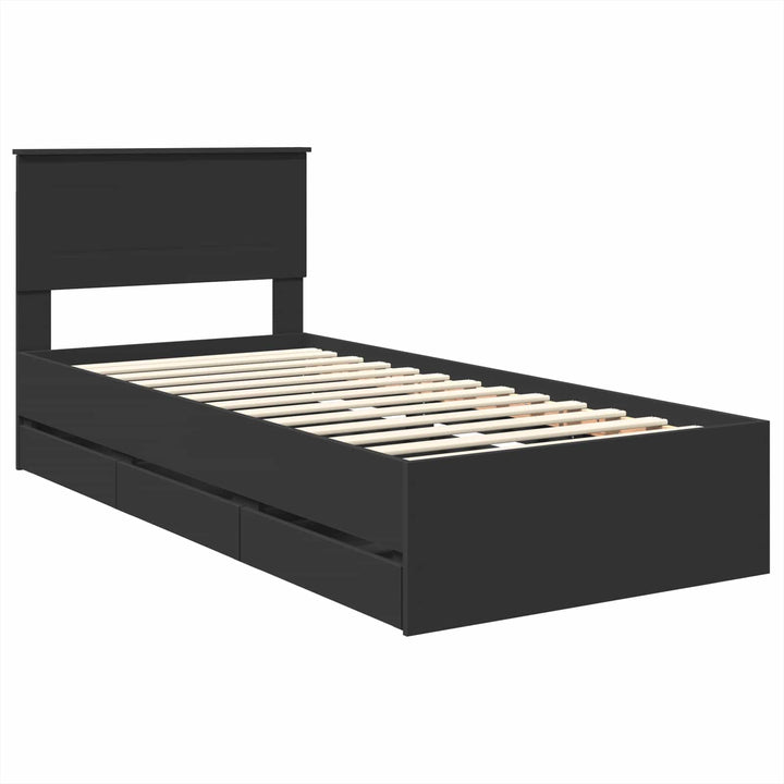 Sengestel med skuffe Sort 90 x 190 cm Ingeniørtræ