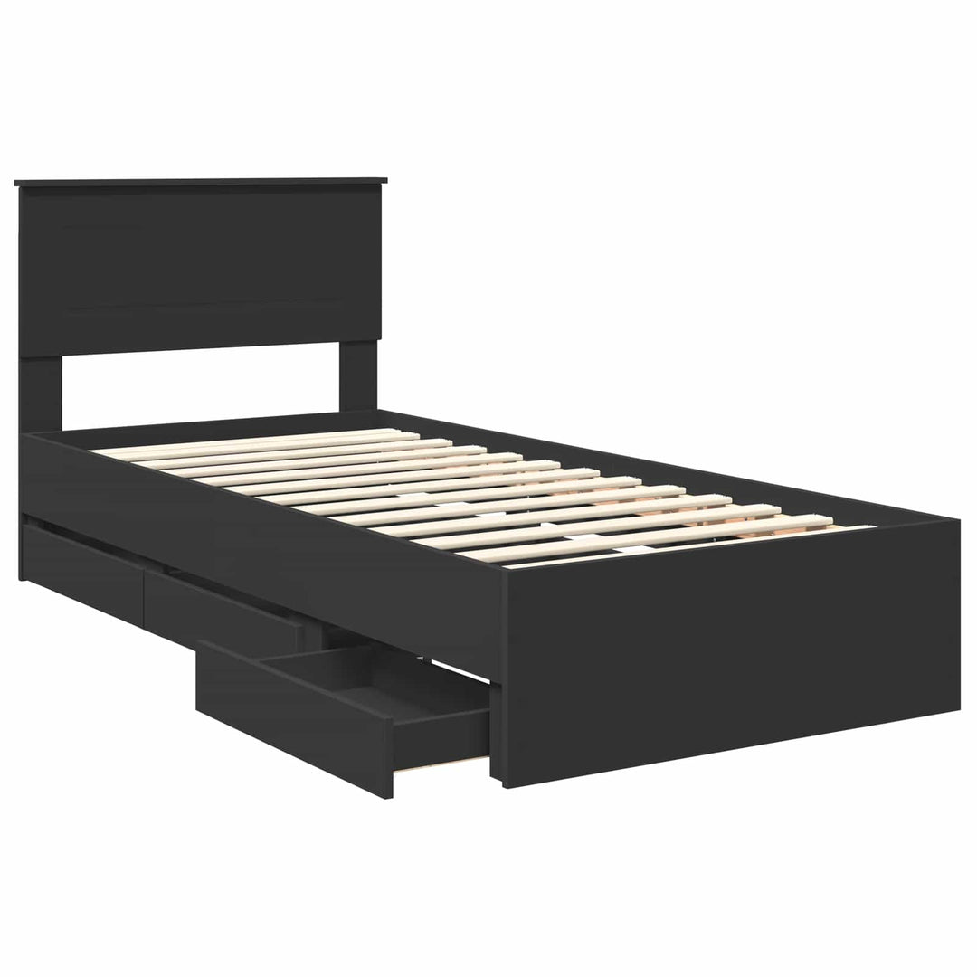 Sengestel med skuffe Sort 90 x 190 cm Ingeniørtræ