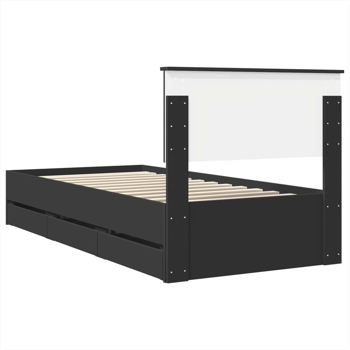 Sengestel med skuffe Sort 90 x 190 cm Ingeniørtræ