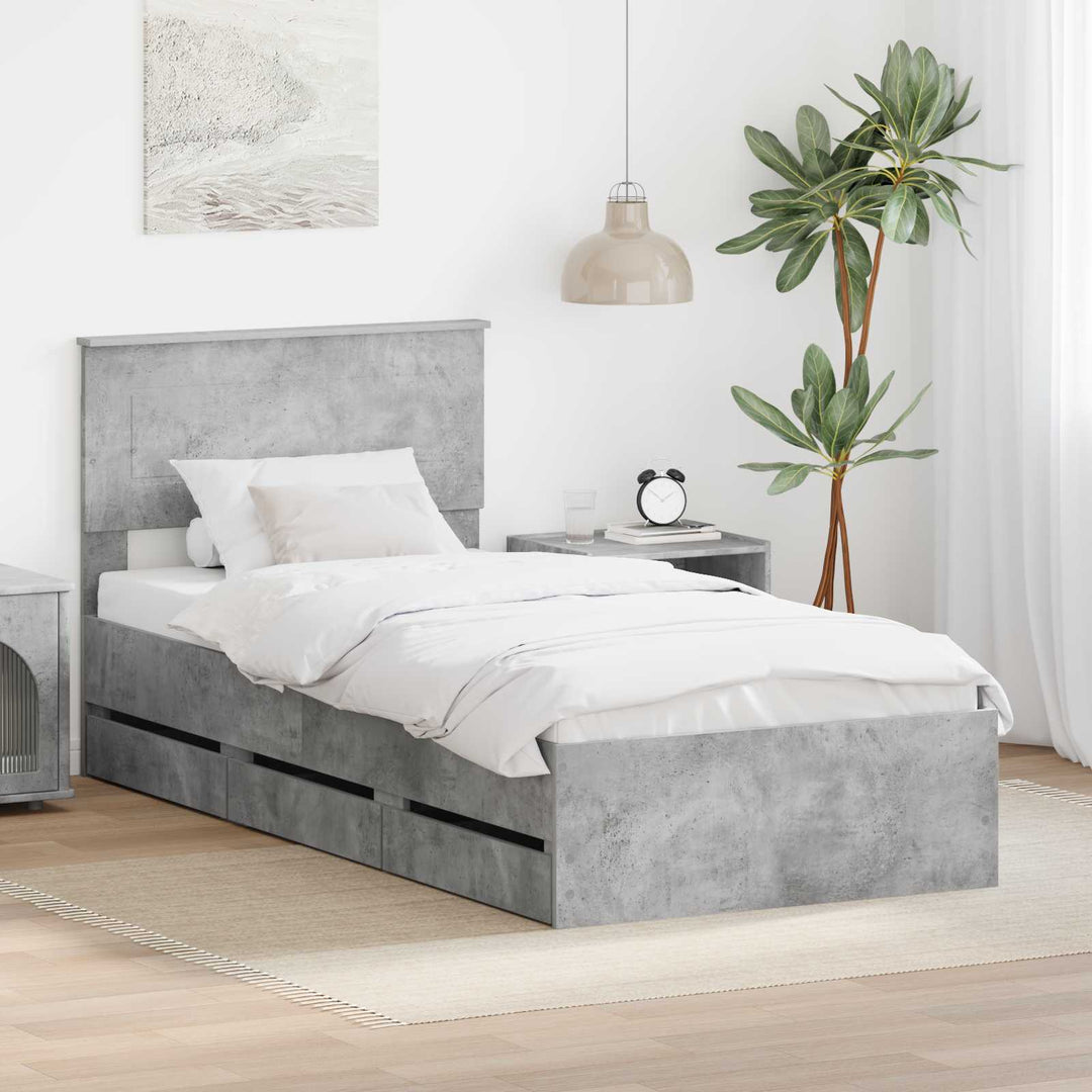 Sengestel med skuffe Beton Grå 90 x 200 cm Ingeniørtræ