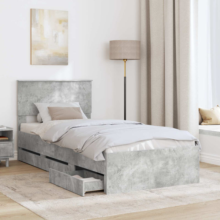 Sengestel med skuffe Beton Grå 90 x 200 cm Ingeniørtræ