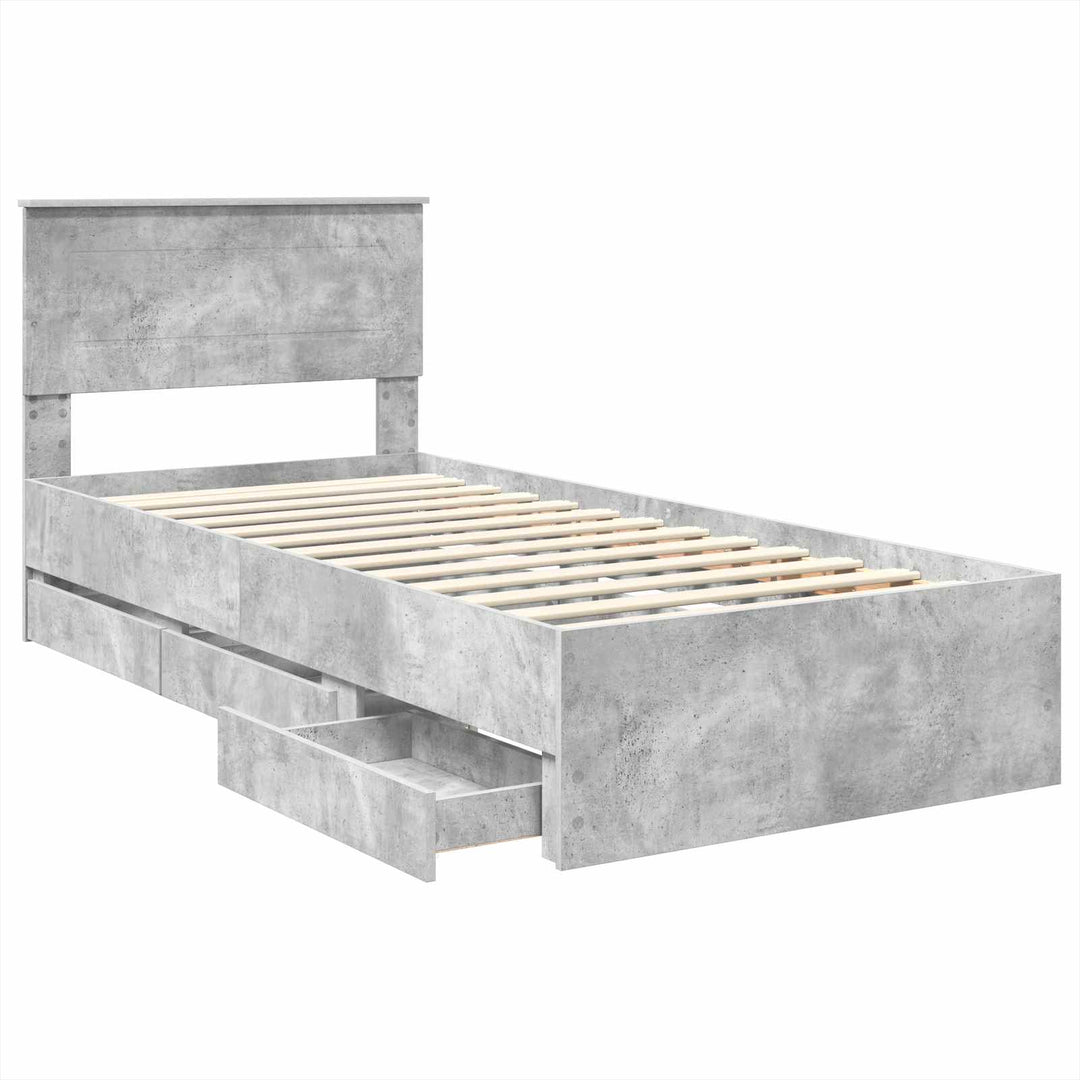 Sengestel med skuffe Beton Grå 90 x 200 cm Ingeniørtræ
