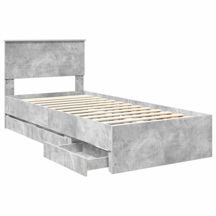 Sengestel med skuffe Beton Grå 90 x 200 cm Ingeniørtræ