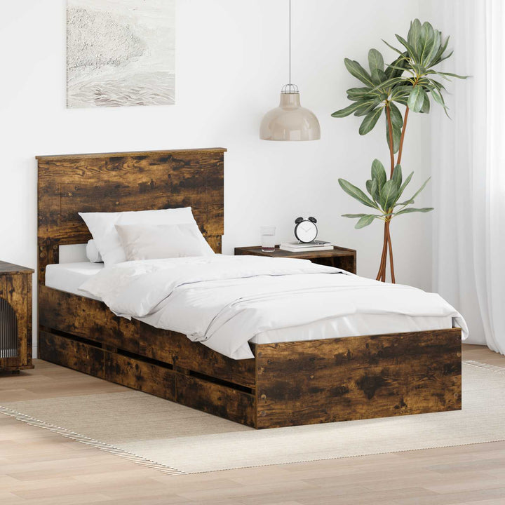 Sengestel med skuffe Røget eg 75 x 190 cm Ingeniørtræ