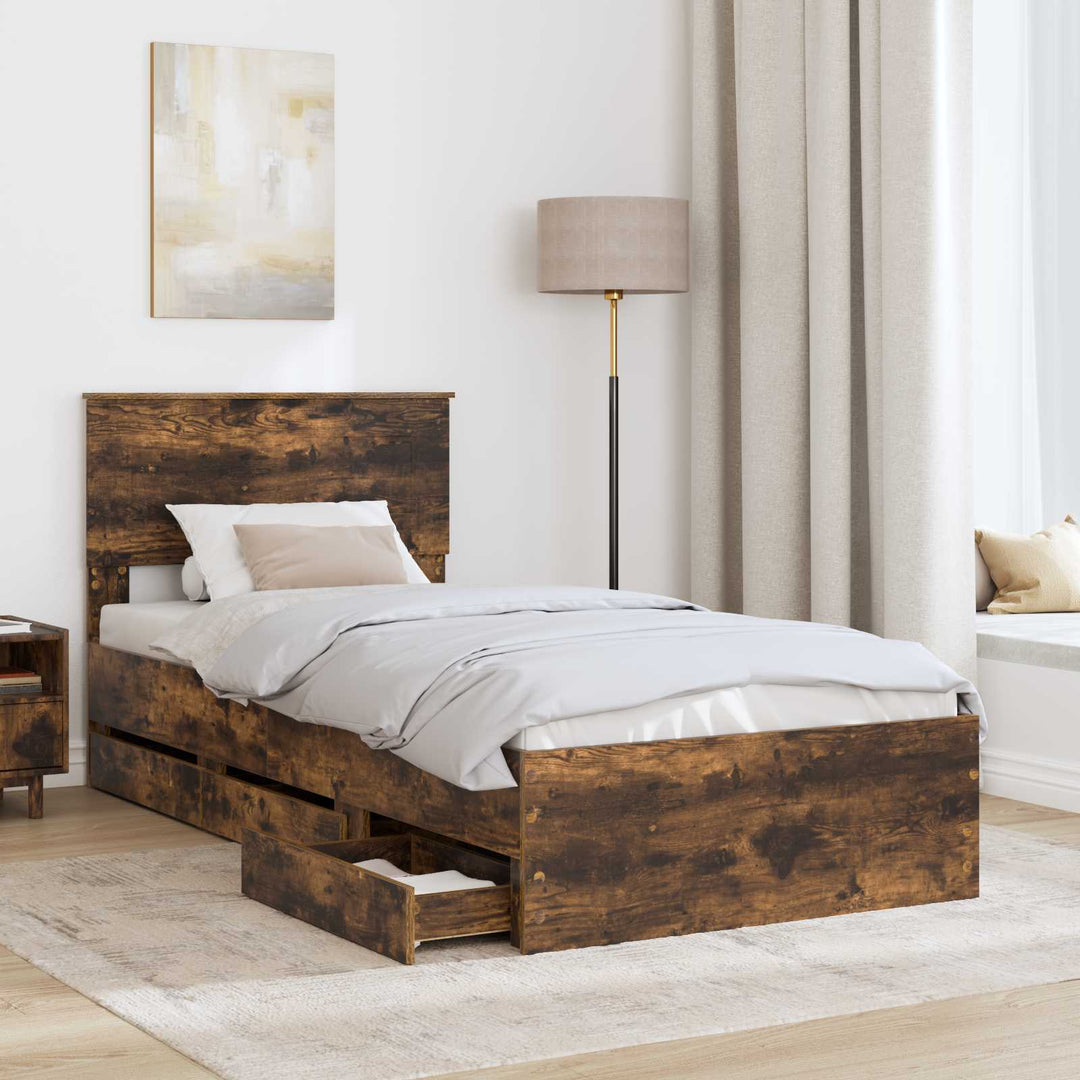 Sengestel med skuffe Røget eg 75 x 190 cm Ingeniørtræ