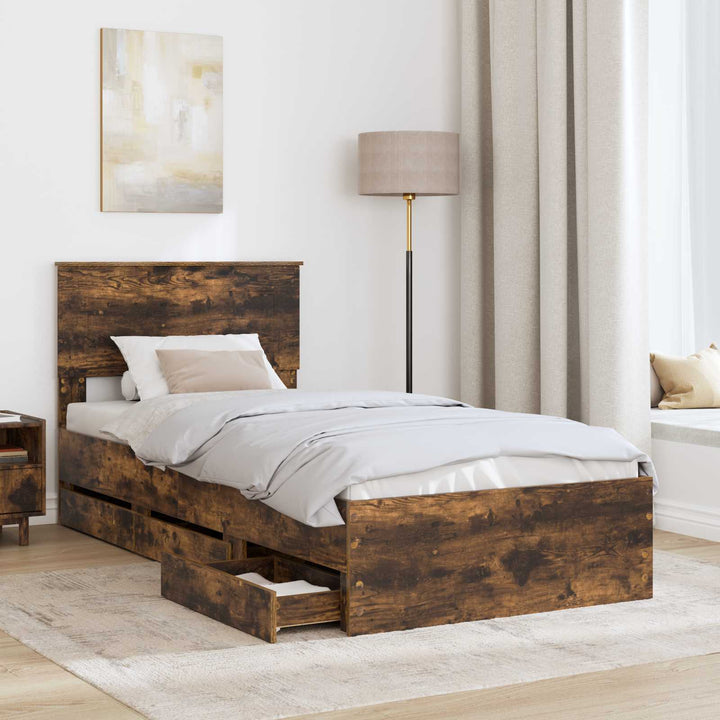 Sengestel med skuffe Røget eg 75 x 190 cm Ingeniørtræ