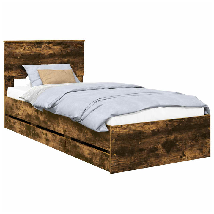 Sengestel med skuffe Røget eg 75 x 190 cm Ingeniørtræ