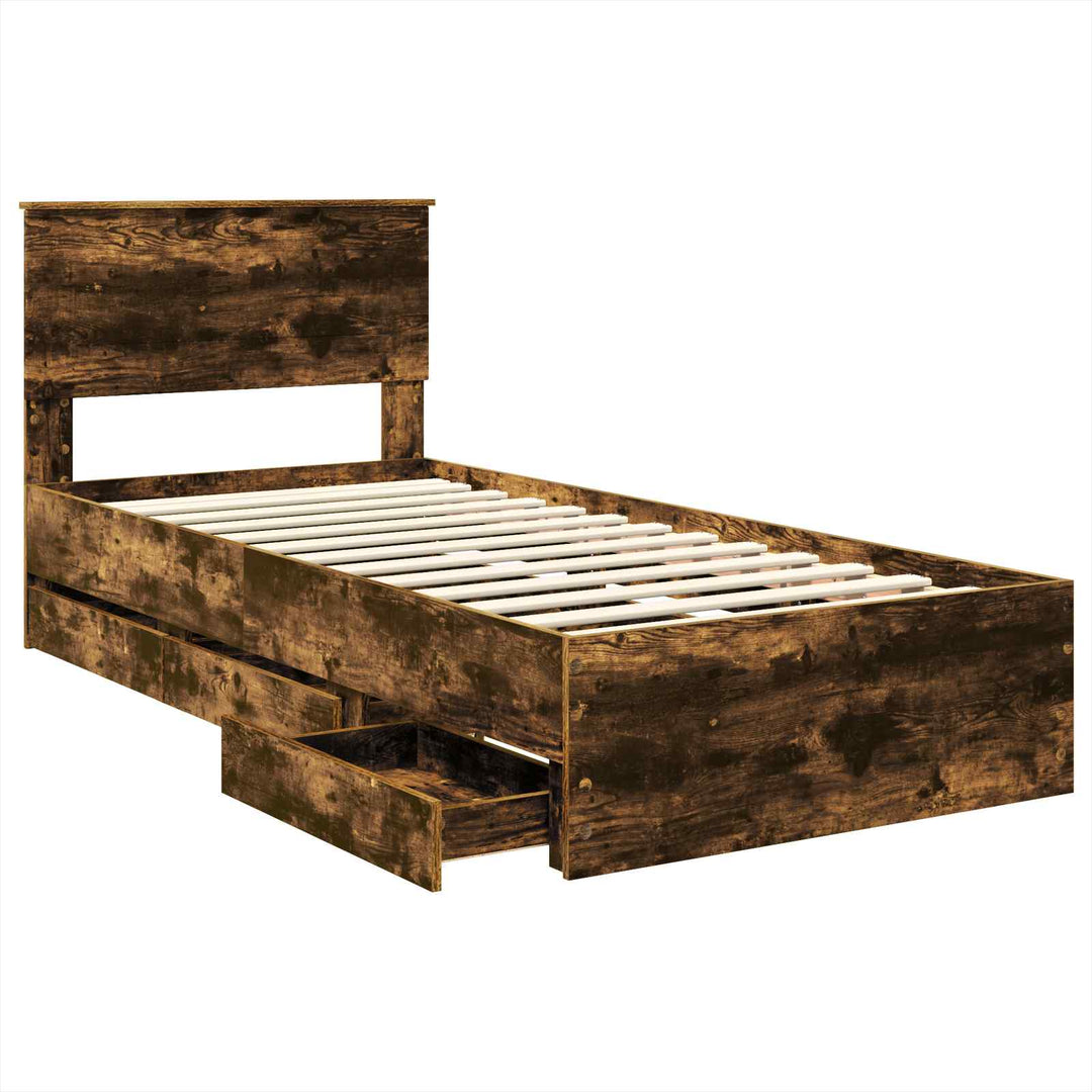 Sengestel med skuffe Røget eg 75 x 190 cm Ingeniørtræ