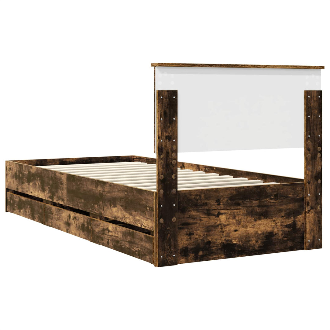 Sengestel med skuffe Røget eg 75 x 190 cm Ingeniørtræ