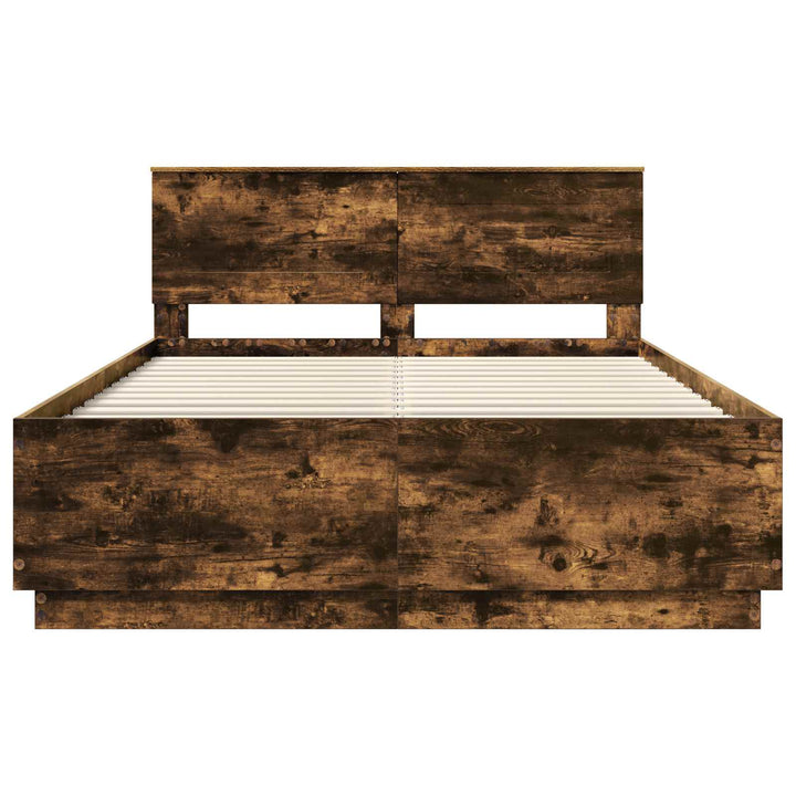Sengestel med hovedgærde Røget eg 150 x 200 cm Konstrueret træ