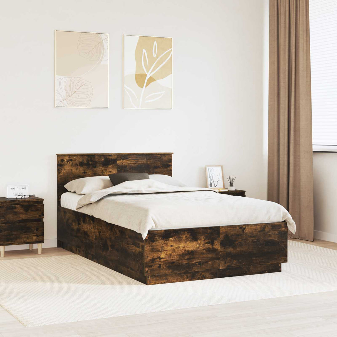 Sengestel med hovedgærde Røget eg 135 x 190 cm Konstrueret træ