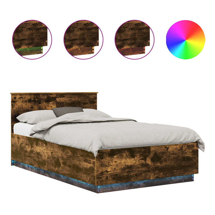 Sengestel med hovedgærde Røget eg 135 x 190 cm Konstrueret træ