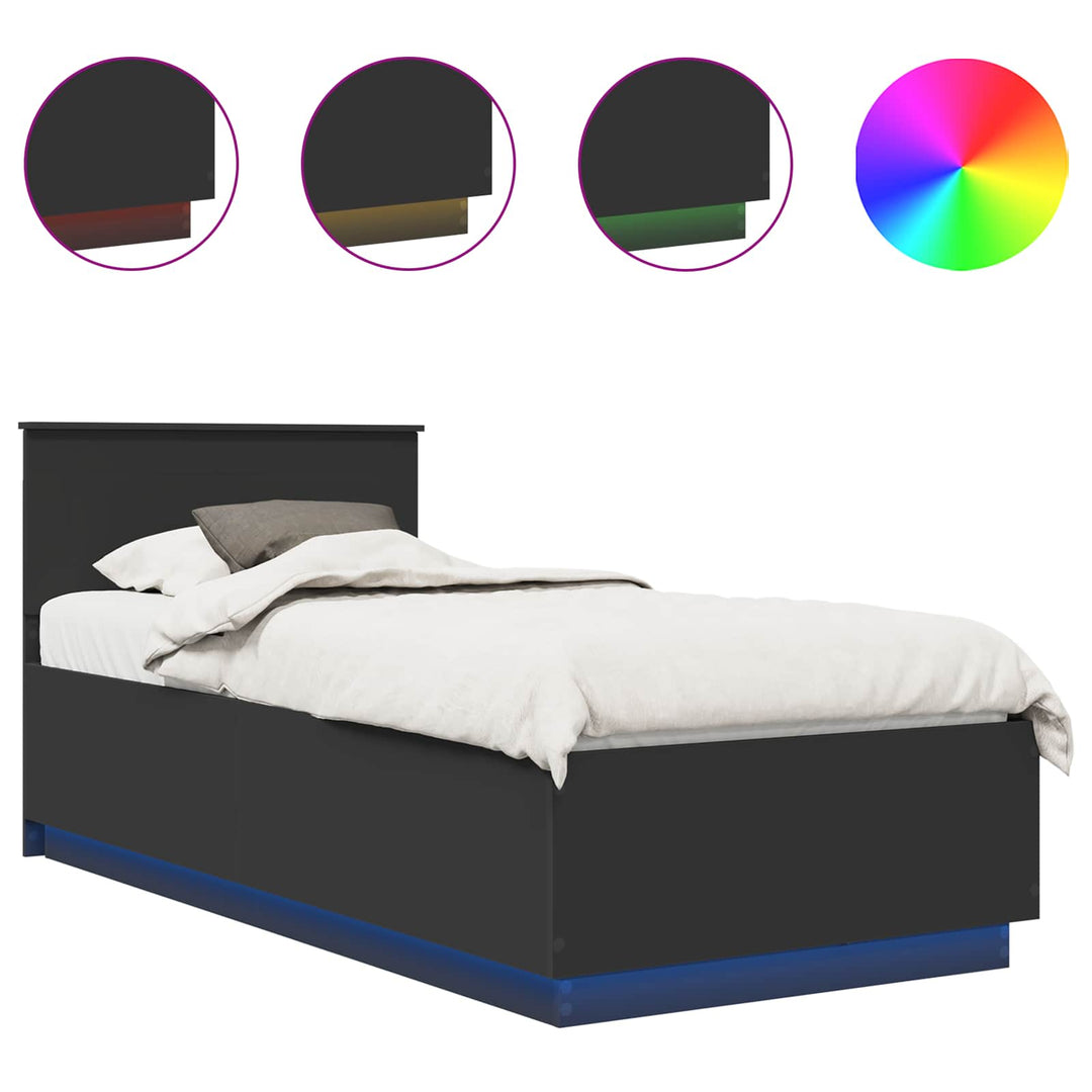 Sengestel med LED -strimmellys Sort 90 x 190 cm Konstrueret træ