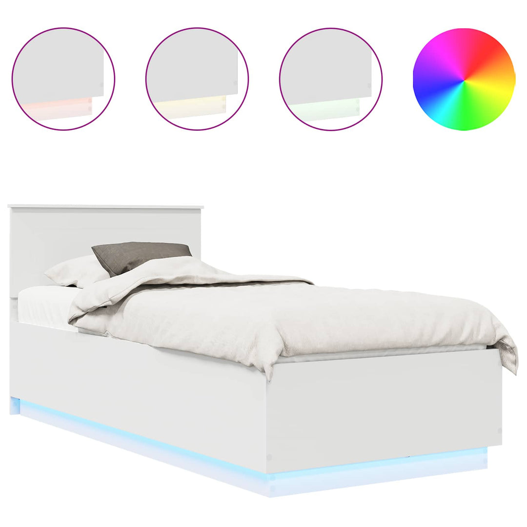 Sengestel med LED -strimmellys Hvid 70 x 190 cm Konstrueret træ
