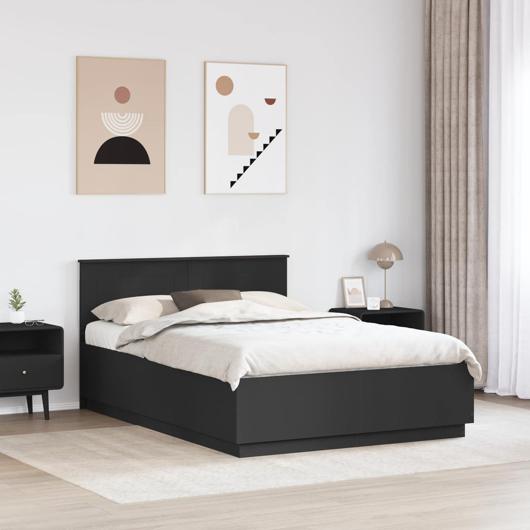 Sengestel med hovedgærde Sort 150 x 200 cm Konstrueret træ