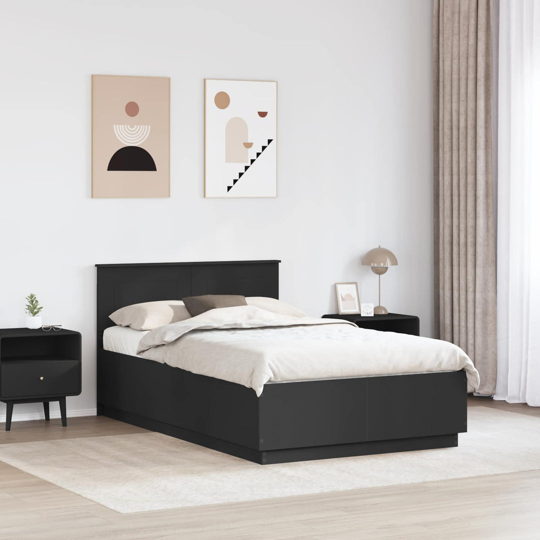Sengestel med hovedgærde Sort 135 x 190 cm Konstrueret træ