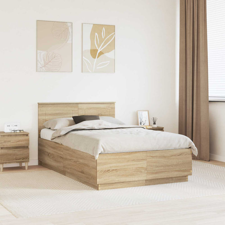 Sengestel med hovedgærde Sonoma-eg 135 x 190 cm Konstrueret træ