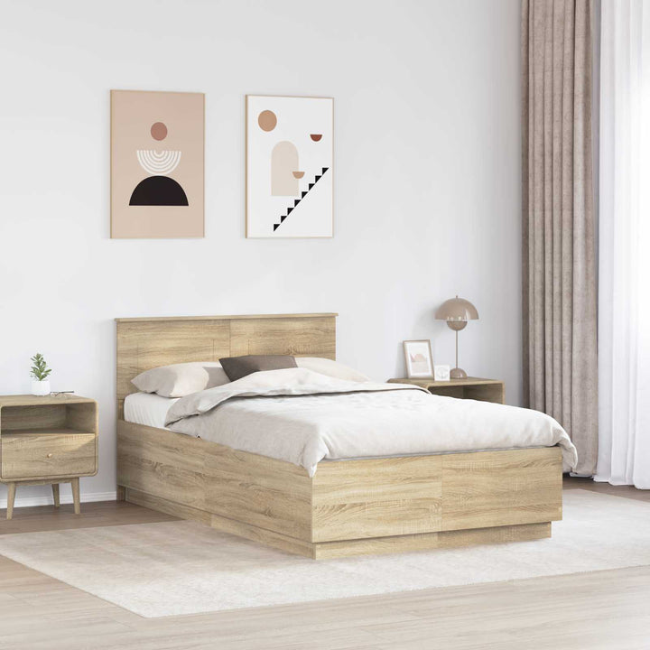 Sengestel med hovedgærde Sonoma-eg 135 x 190 cm Konstrueret træ