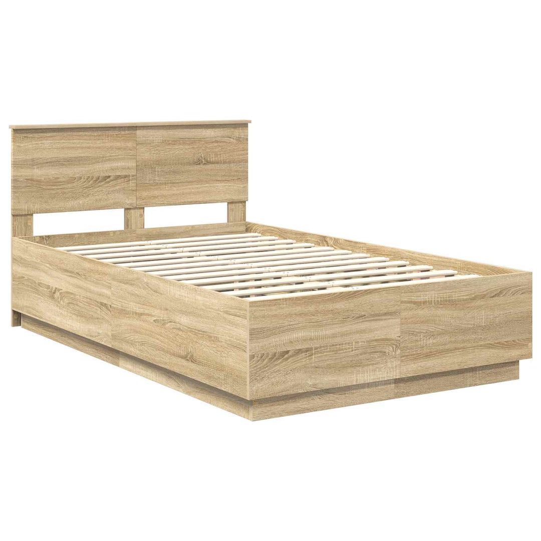 Sengestel med hovedgærde Sonoma-eg 135 x 190 cm Konstrueret træ