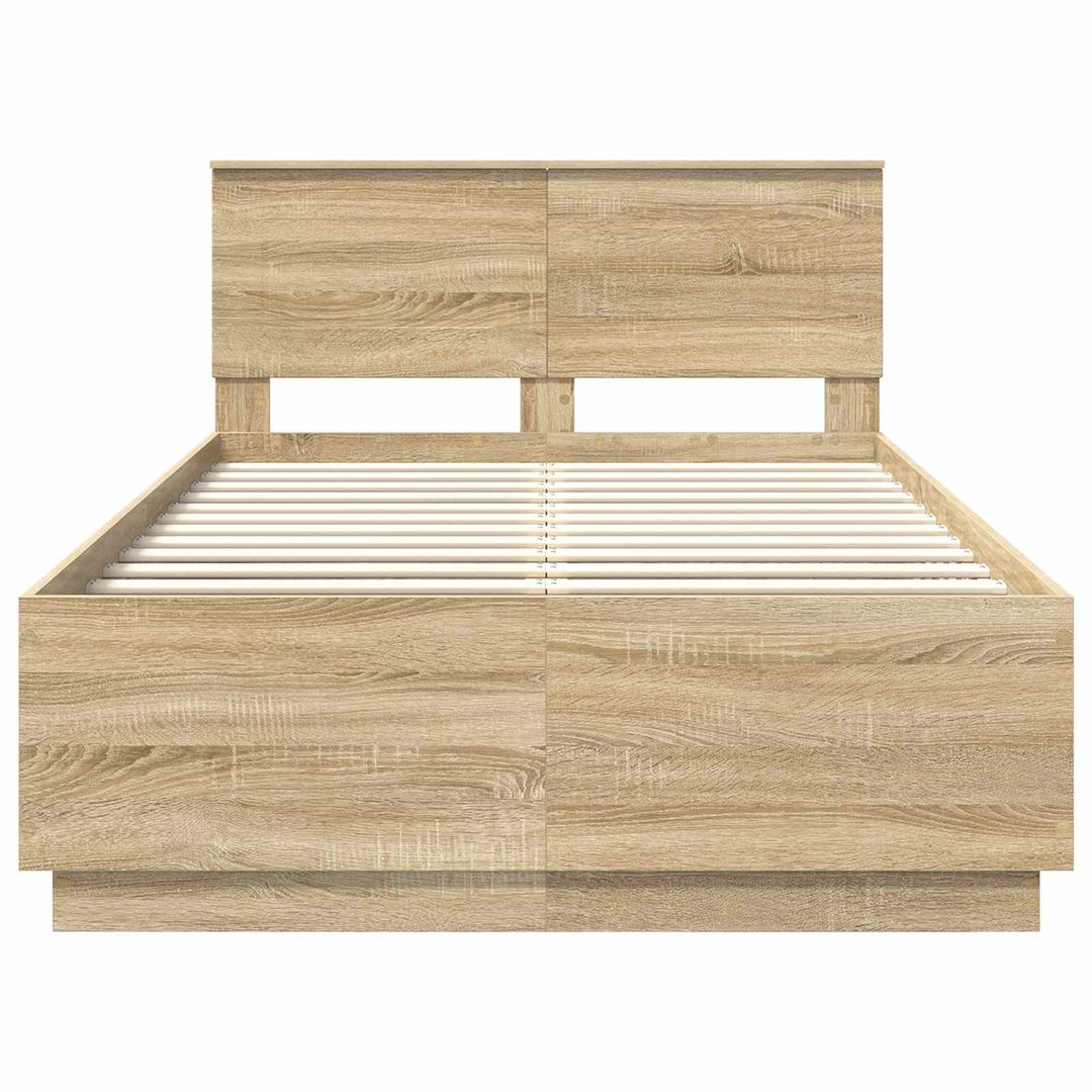 Sengestel med hovedgærde Sonoma-eg 135 x 190 cm Konstrueret træ