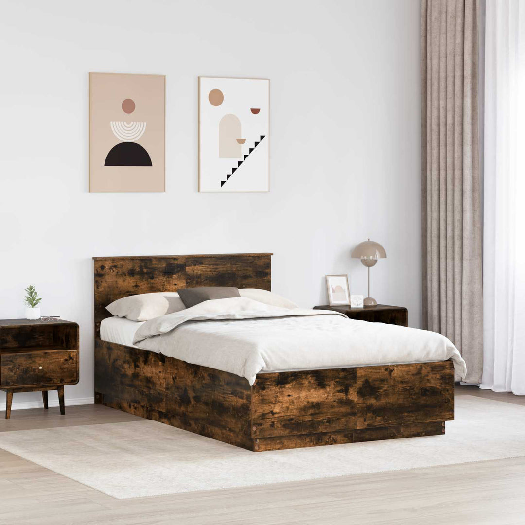 Sengestel med hovedgærde Røget eg 135 x 190 cm Konstrueret træ