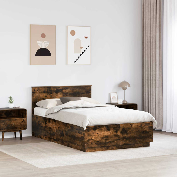 Sengestel med hovedgærde Røget eg 120 x 200 cm Konstrueret træ
